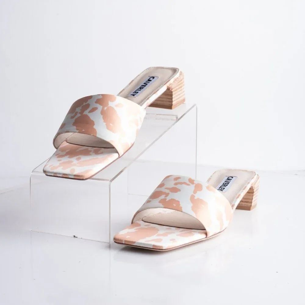 Anthropologie CAVERLEY Murry Mule Heeled Sandals Taupe Cow Print 40 US 9 New